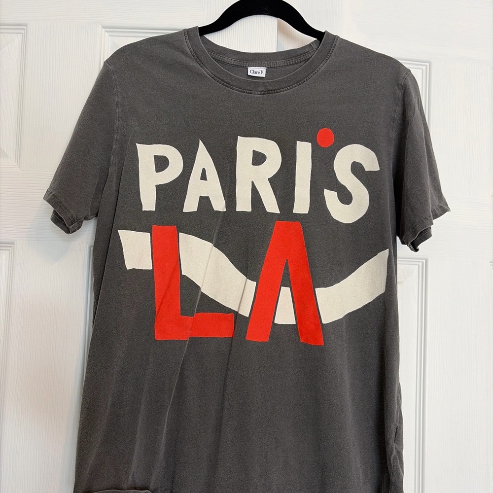 Clare V. Original Tee- Faded Black/ Cream/ Poppy Red Paris LA